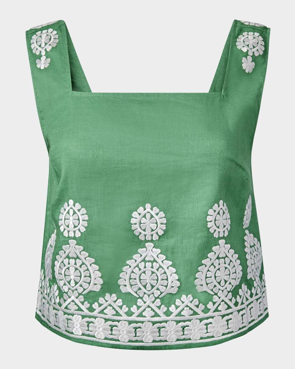 Isabelle Embroidered Linen Crop Top